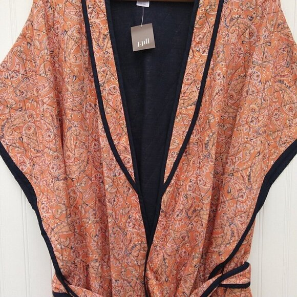 J Jill Belted Quilted Ruana Size XL-3X NWT Orange Paisley Belted Jacket Kimono - Picture 11 of 16